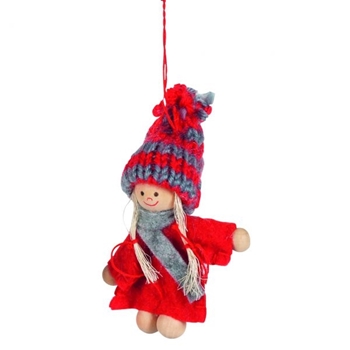 Zdjęcie Zawieszka wełniana `Dziewczynka z warkoczami i w szaliku` Wys: 8 cm, czerwony