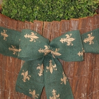 Zdjęcie Taśma z juty, zielono-złota, wzór lilii 12x300cm