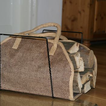 Zdjęcie Jutowa torba na drewno kominkowe, brązowa/w kratkę D:52 x S:35 x W:45 cm