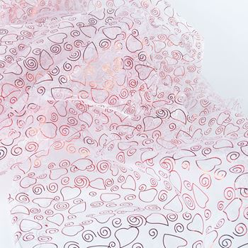Zdjęcie Organza - tkanina dekoracyjna D:200 x S:150 cm, biało/czerwona, nadruk SERDUSZKA,