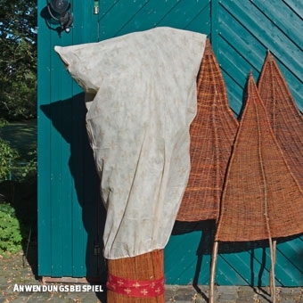 Zdjęcie Duży worek ochronny na zimę ;Lilia;, z włókniny, beżowy/brązowy, (50 g/m kw.),H:180 x S:120cm, Ø ok. 75cm