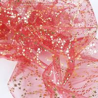 Organza - tkanina dek D:200 x S:36 cm, złoty/czerwony, wzór Serduszka