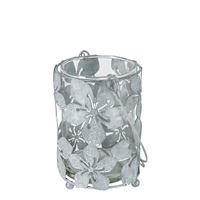Lampion srebrne liście W:13 cm, fi 9 cm