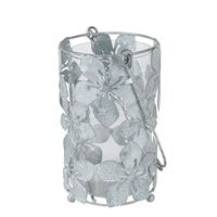 Lampion srebrne liście W:17 cm, fi 10 cm