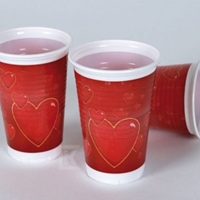 Kubki plastikowe z serduszkami, 0,2 l czerwono/złote 10 szt