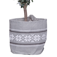 Osłona jutowa na doniczki szara "Wzór norweski biały" W:35 x Ś:38 cm