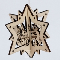 Zawieszka 3-D Gwiazda -Mikołaj na saniach-, Wys. 8 x 8 cm