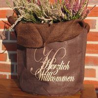 Donica z juty Herzlich Willkommen, brązW:45xŚ55 cm