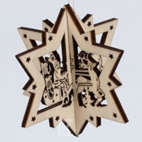 Zawieszka 3-D Gwiazda -Mikołaj na saniach, Wys.6 x 6 cm