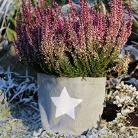 Osłona jutowa na doniczki szara "Gwiazda biała" W:12,5 x Ś:14 cm