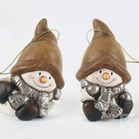 Zawieszka ceramiczna Bałwanki kolor brązowo/białe 8 cm