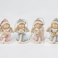 Zawieszka ceramiczna, Aniołek; niebieski/różowy 6,1cm