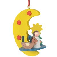 Zawieszka -Księżyc i anioł, 6,5 cm, żółta